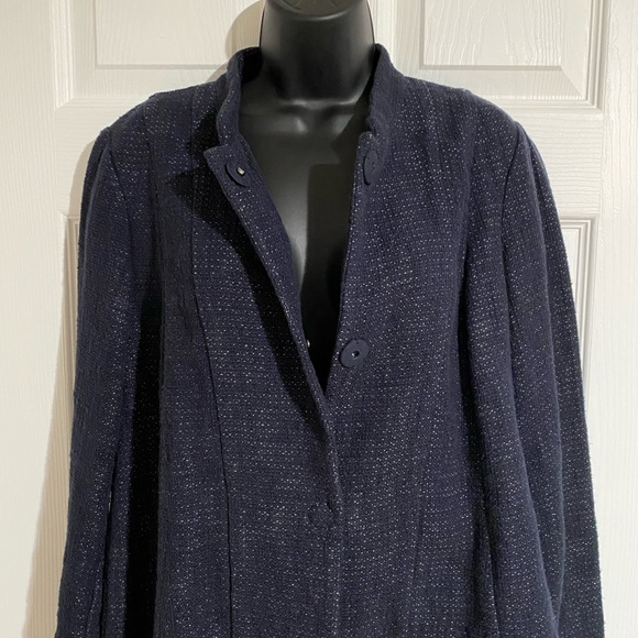 Eileen Fisher Navy Blue Linen Blend Jacket Sz S - Picture 1 of 12